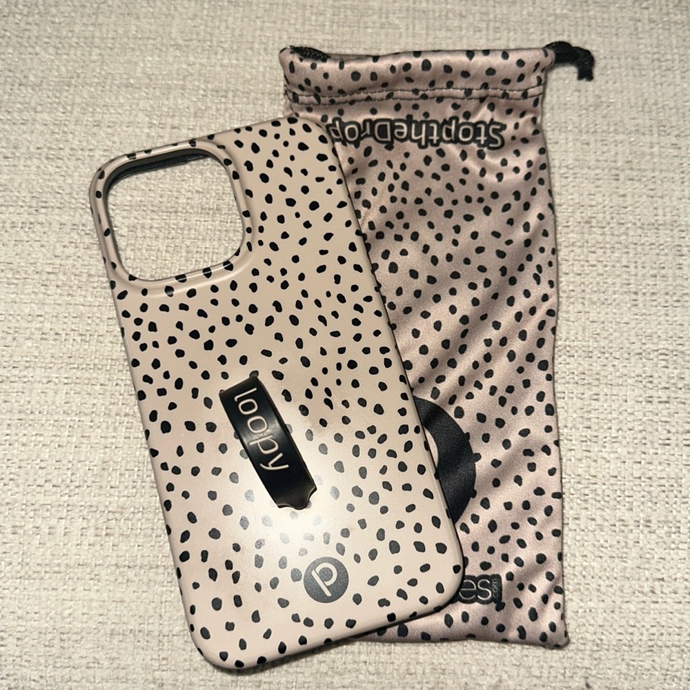IPhone 14 Pro Max Loopy Case Black and Tan Polka Dot Phone Case